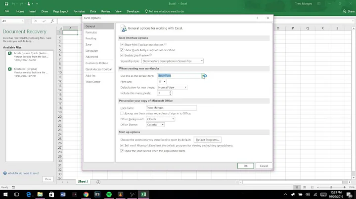 How to Set Default Font and Font Size in Excel (2016)