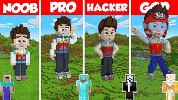Ryder Paw Patrol Build Battle Challenge - Noob vs Pro vs Hacker vs God - Minecraft Animation