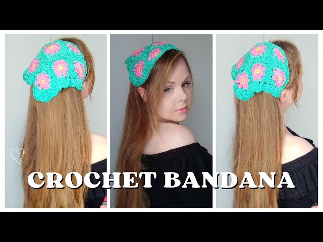 CROCHET FLOWER BANDANA KERCHIEF TUTORIAL FOR BEGINNERS DIY  display picture 3