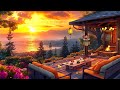 Beautiful dawn at lakeside coffee shop ambience  jazz relaxing music for studying unwind