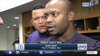 Miguel Cabrera mocking Justin Upton during postgame interview