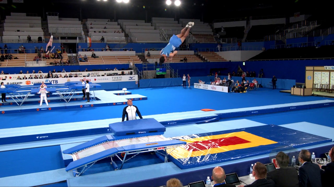 Youtube video: ADORNO Lucas (ARG) M - 2019 Trampoline Worlds, Tokyo (JPN) - Qualification Double Mini R1