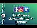 Заробіток на Лайках та Підписках від 1 до 14 гривень