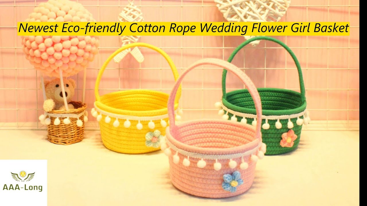 Decorative Cotton Rope wedding Flower Girl Basket Factory, Woven Small