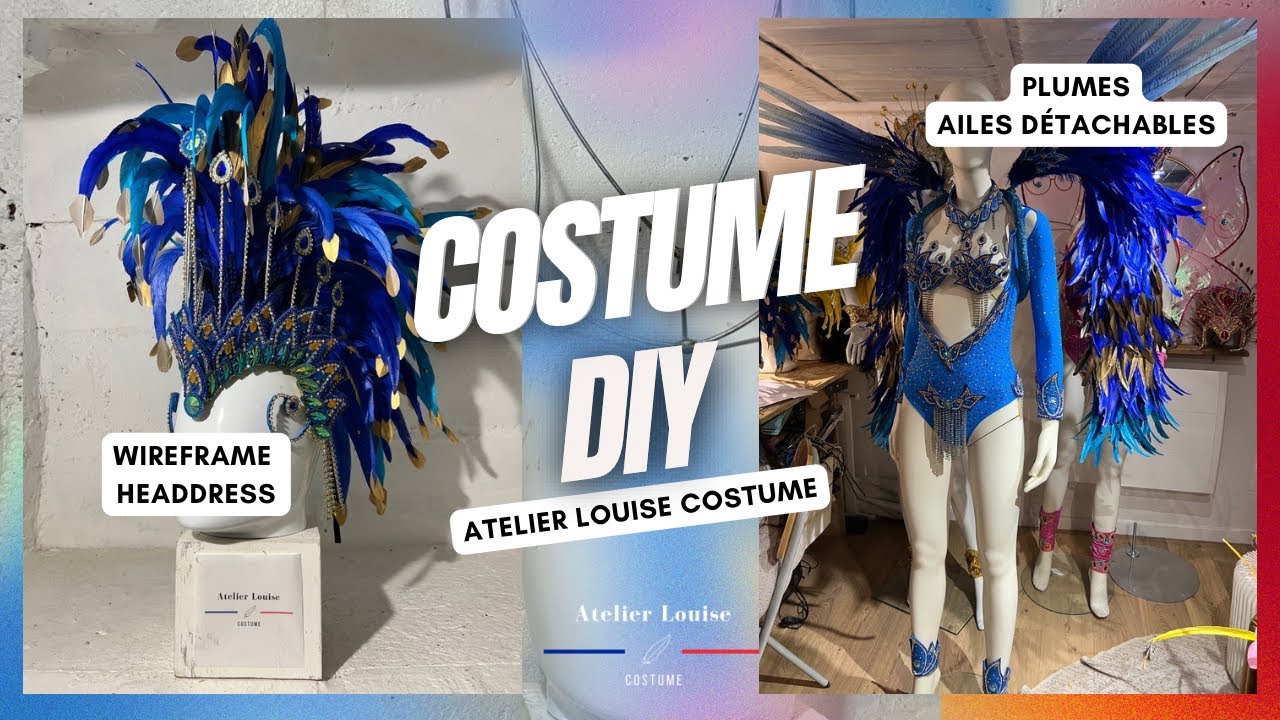 DIY amazing Gold Blue Wings Wireframe Headdress Carnival Cabaret fashion