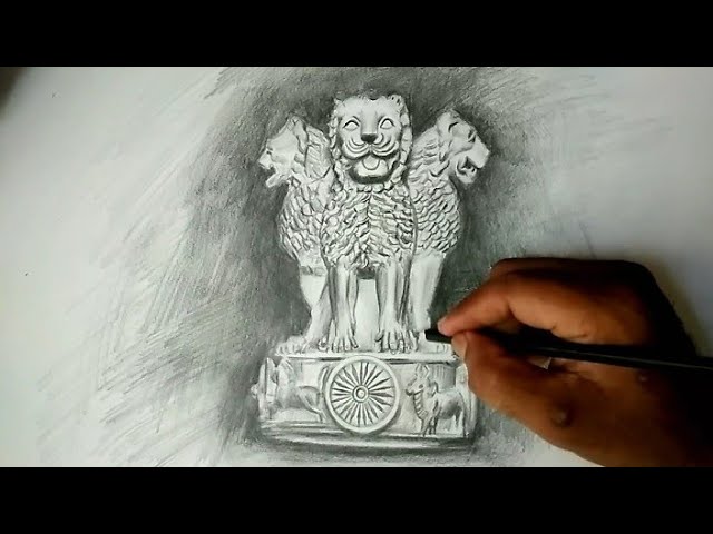 How to draw national emblem of India step by step so easy - YouTube