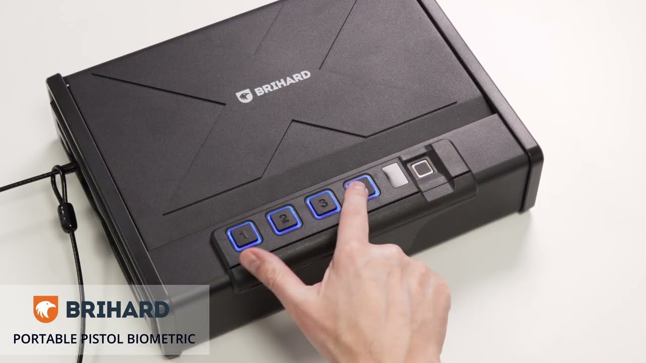 Brihard Portable Pistol Biometric Portable Coffre-fort pour la sécurité des armes à feu courtes et des objets de valeur, avec lecteur d'empreintes digitales et clavier rétroéclairé, avec câble en Brihard Portable Pistol Biometric Portable Coffre-fort pour la sécurité des armes à feu courtes et des objets de valeur, avec lecteur d'empreintes digitales et clavier rétroéclairé, avec câble en