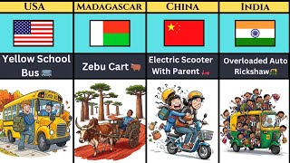 How Students Travel To School Around The World — 40 Countries Side By Side Comparison 🌍