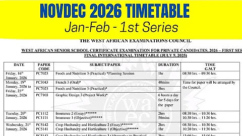 The 2025 NOVDEC Timetable Private WASSCE Second Series