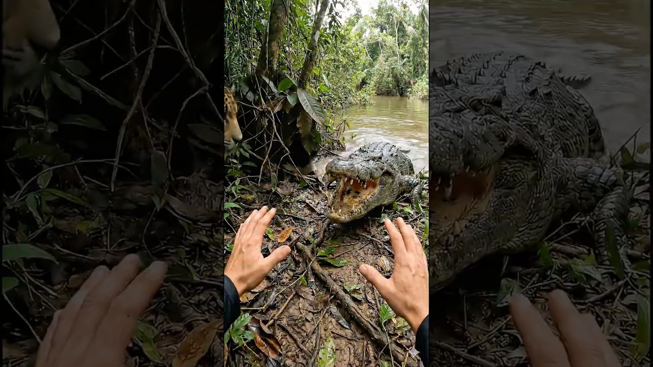 POV: Jaguar Drags Crocodile Out of Water 