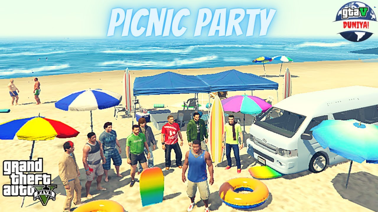 Franklin's Hawksbay Beach Picnic Party With FUNTERS In Gta V | Hiace Van 2020 | Real Life Mods Gta 5