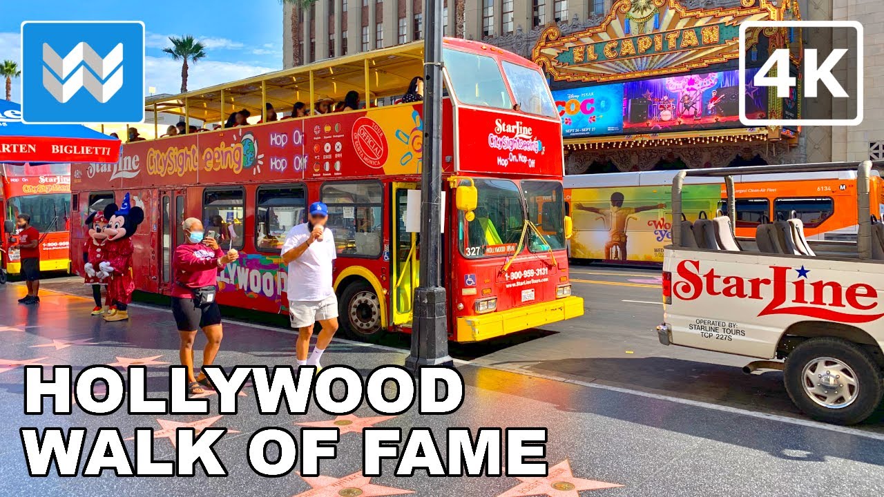 [4K] Hollywood Blvd Walk of Fame in Los Angeles, California USA - Walking Tour Vlog & Travel Guide 🎧