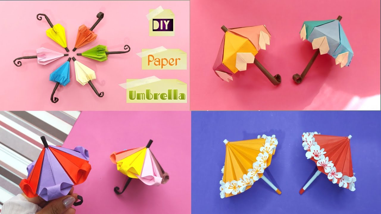 4 Paper Umbrella | How to make paper Umbrella  that open and close | Easy paper crafts | DIY | Paper