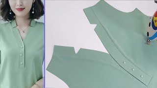 ✅A tutorial for cut and sewing collar V neck design in the best way for beginners