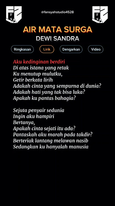 DEWI SANDRA - AIR MATA SURGA ( Cover - @kiaaell ) LIRIK/Lyrics || #shorts #liriklagu #laguviral