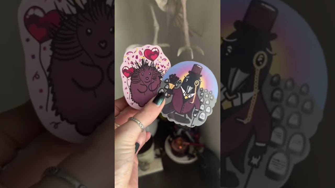 making some new porcupine and crow stickers 🖤 sticker shop, animal art, witchy, valentine’s day