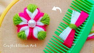 It's so Cute 💖🌟 Super Easy Woolen Flower Making Trick with Hair Comb - DIY Amazing Woolen Flowers