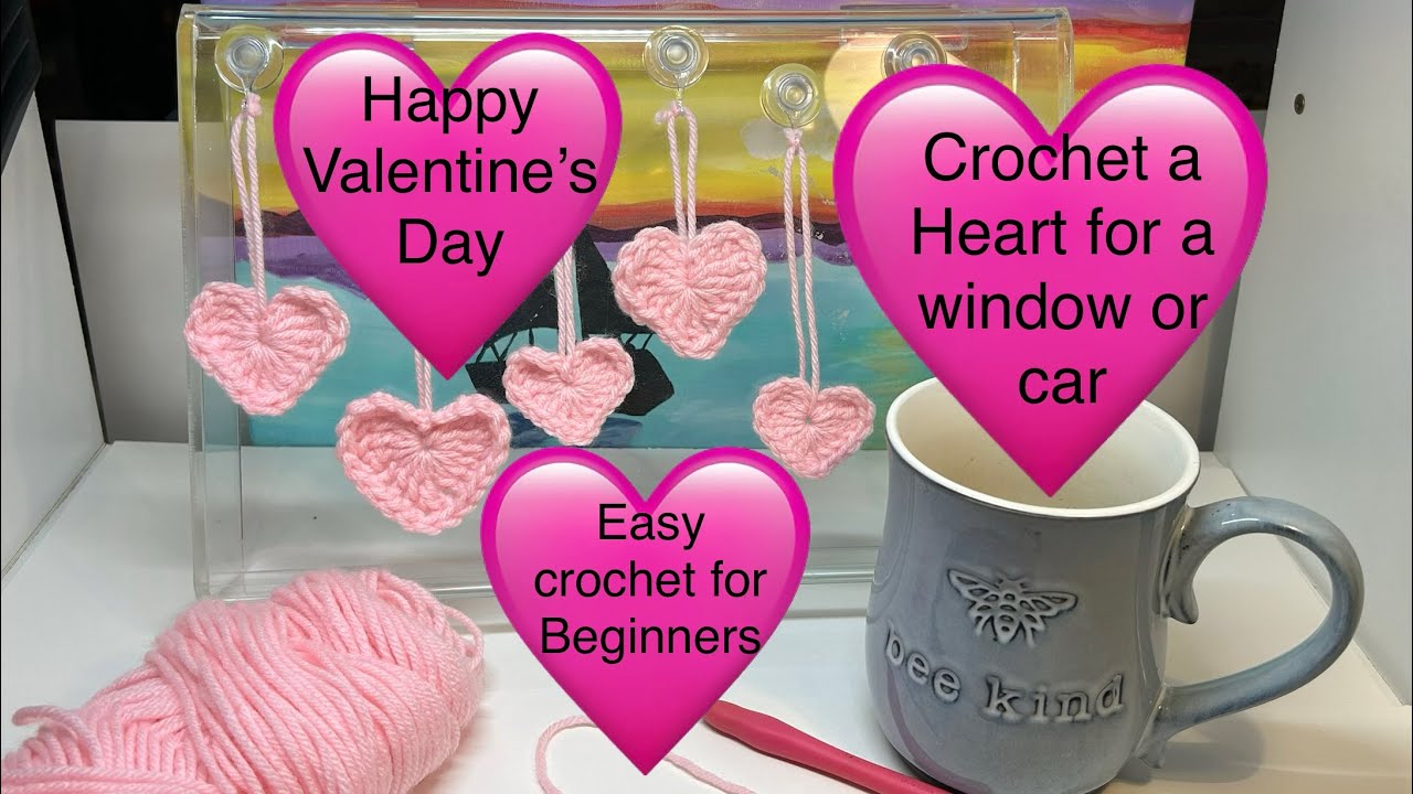 Easy Crochet Project - Little Hanging Heart for a Window or a Car Freshener - Happy Valentine's Day!