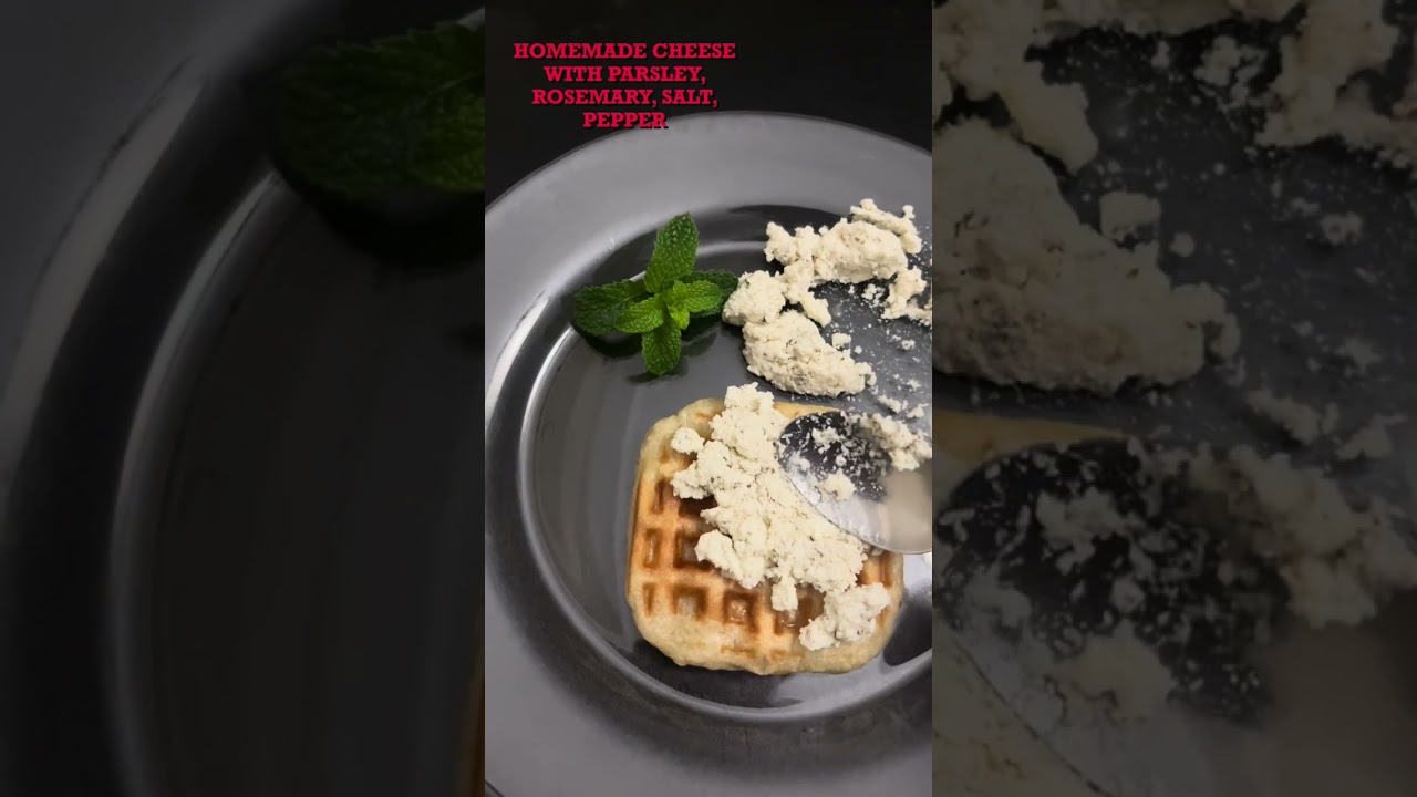 Homemade fermented cheese on waffle