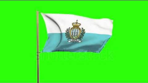 San Marino flag waving in the wind. Looping sun rises style. Animation loop. Green screen, alpha