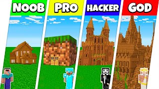 Minecraft Battle: NOOB vs PRO vs HACKER vs GOD: DIRT BASE BLOCK HOUSE BUILD CHALLENGE / Animation