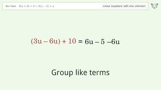 Solve 3(u+2)+4=5(u-1)+u: Linear Equation Video Solution | Tiger Algebra
