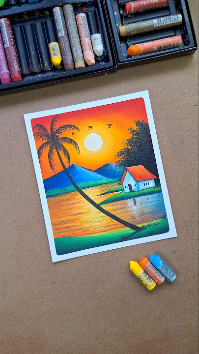 😍 Sunset Village Scenery Drawing 🌅 | Easy Oil Pastel Art for Beginners