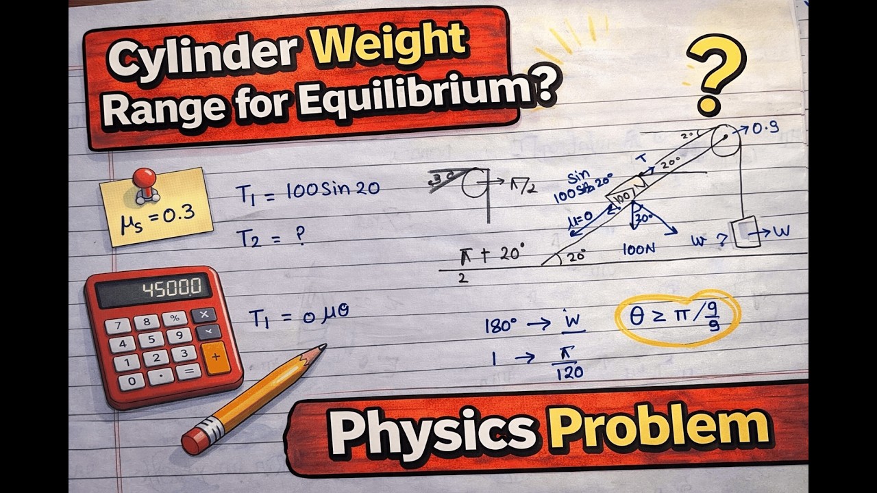 4.Determine the range of cylinder weight(W) as shown in fig...100N block and inclined surface is 0.