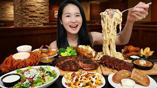 Massive Outback Steakhouse Cheat Meal! Steak, Fettuccine Alfredo & Bloomin' Onion | Mukbang ASMR