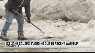 Ice jams causing flooding due to recent warm up