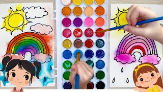 Watercolor rainbow by Diana & Sofia | @ChildsHappyWorld Toddler videos, kids activities and crafts