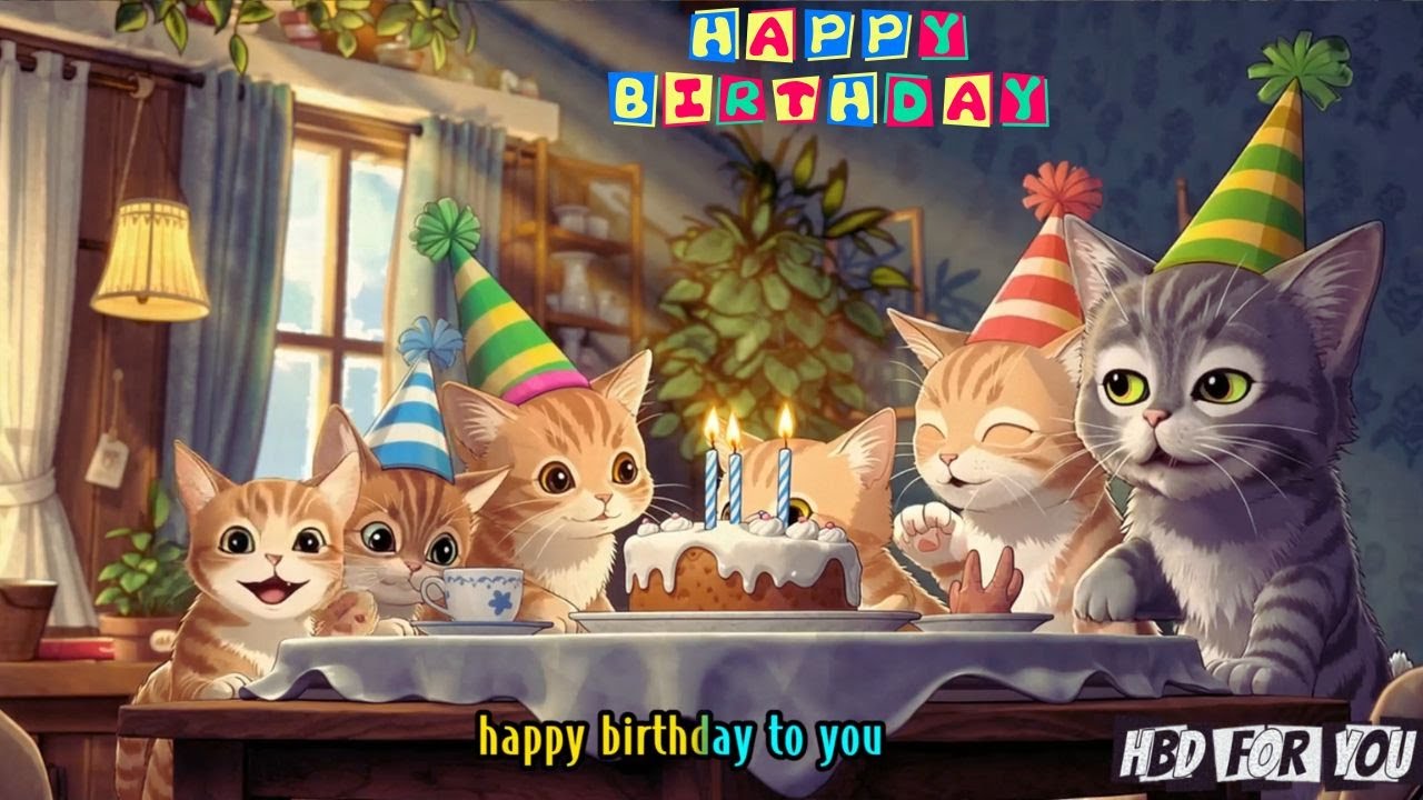 Happy Birthday Cat & Kitten | Cute Cats Party! | HBD For You