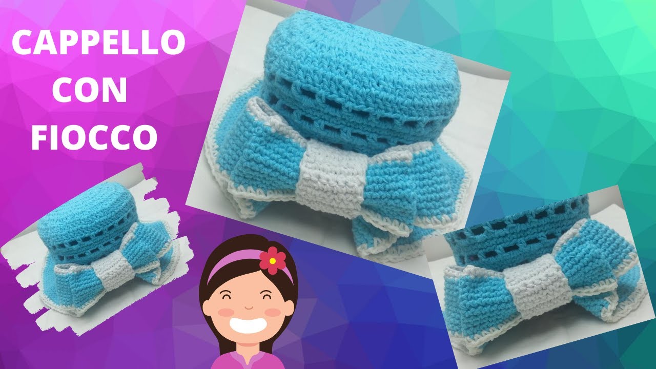 Cappello estivo uncinetto bimba tutorial con fiocco facilissimo hat crochet  baby passo passo - YouTube