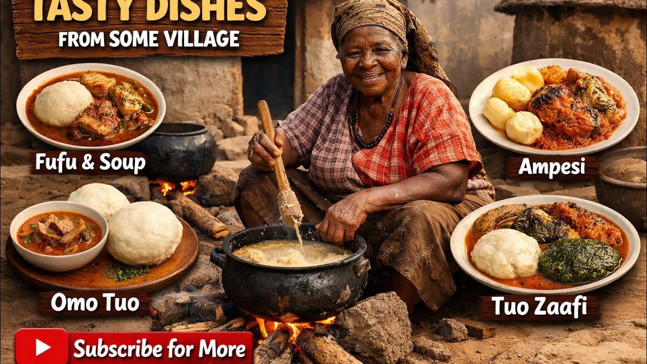 Grandma Cooks Fufu, Ampesi, Omo Tuo & Tuo Zaafi in African Village | Real Traditional Food Life