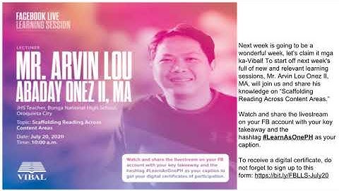 Vibal Webinar live Fb sessions - “Scaffolding Reading Across Content Areas”