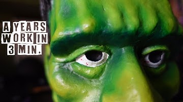 Paper Mache FRANKENSTEIN head (Time Lapse) | A years work in 3 min.
