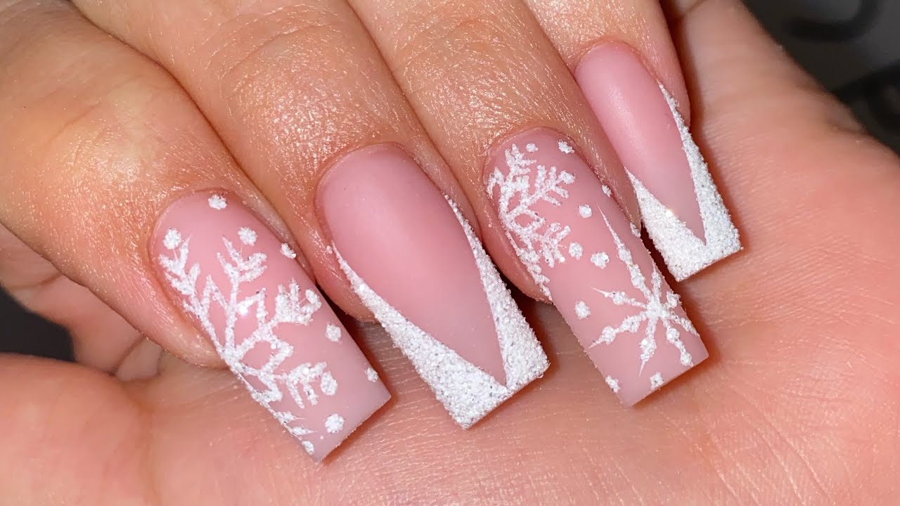 Christmas Nails 2021 Acrylic Full Set Snowflake Nail Design Sugar