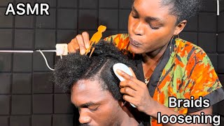 ASMR scalp brushing,scratching,braids loosening,blowing with soft relaxing sounds for good sleep