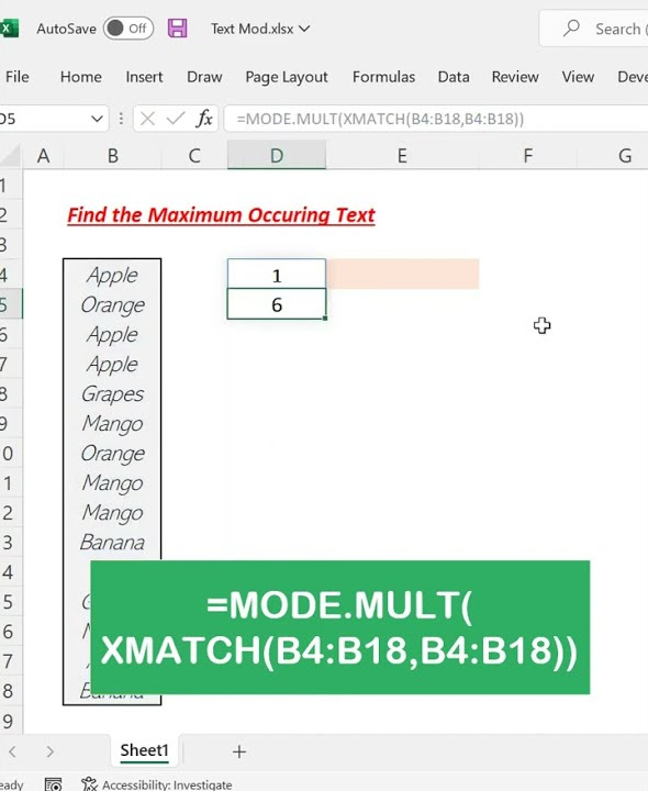 find-most-occurring-text-using-excel-formulas-youtube