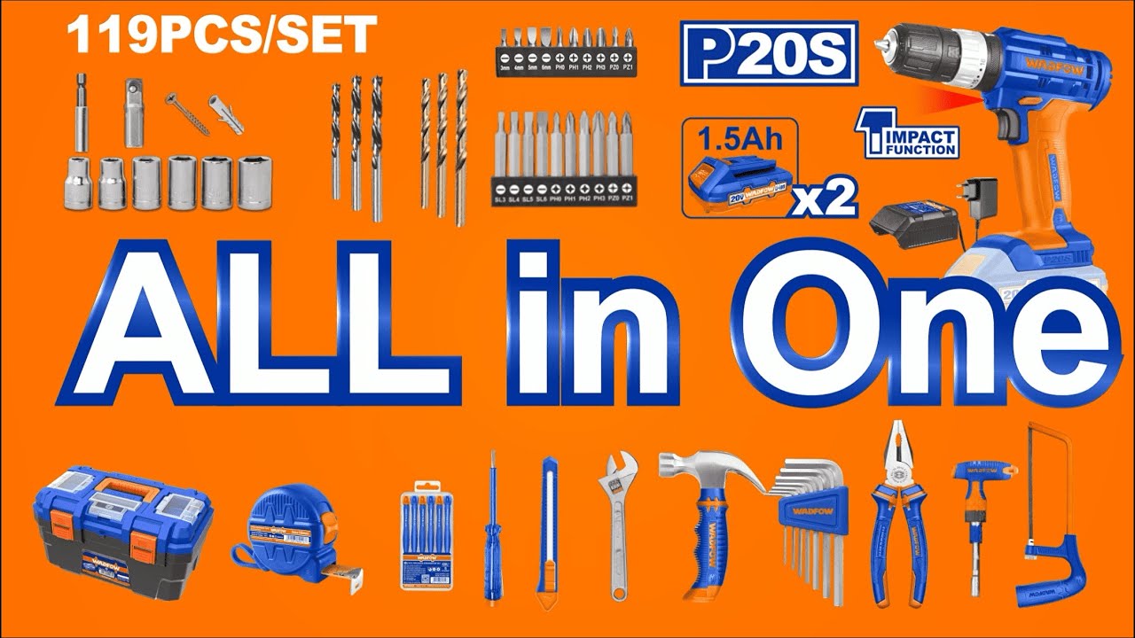 [Home Use Tools Set]WADFOW 91pcs/119pcs Cordless Impact drill machine