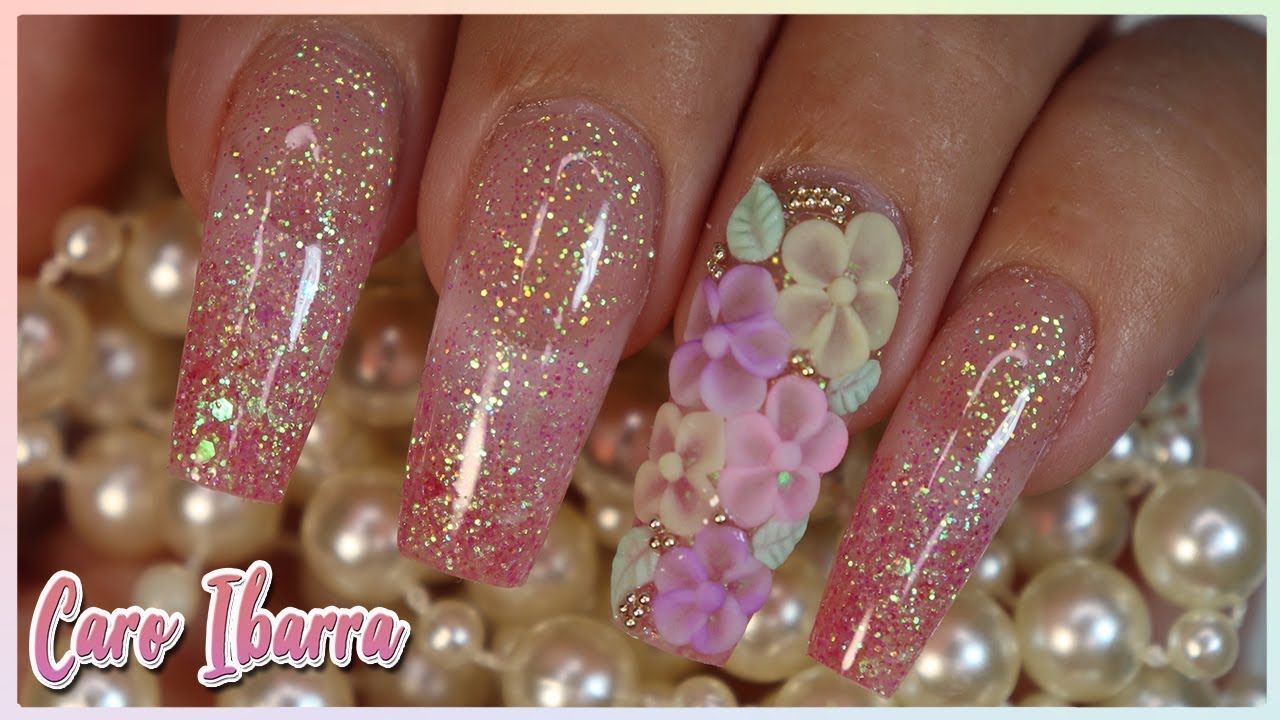 BABY BOOMER Con GLITTER y Flores 3D En COLORES PASTEL / Baby Boomer Acrylic  Nails - YouTube