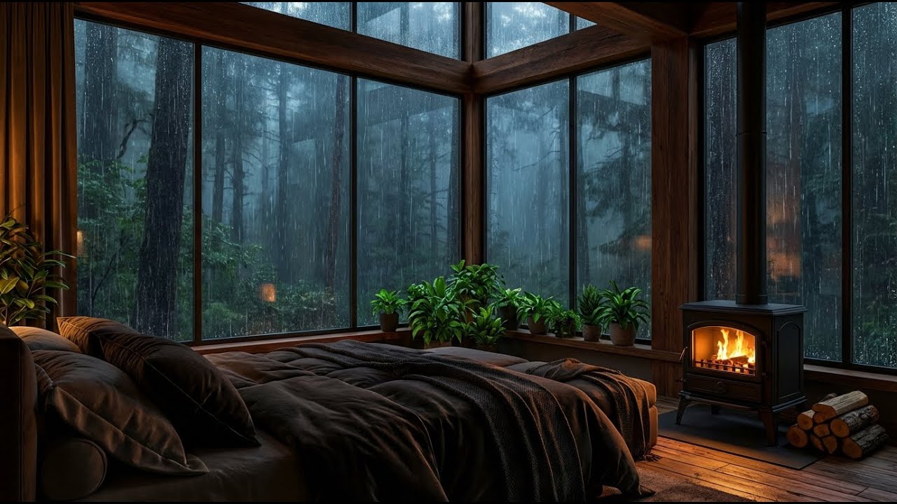 Quiet Relief: Forest Rain & Felt Piano in Cozy Forest Bedroom for Daily Stress Relief 🌙