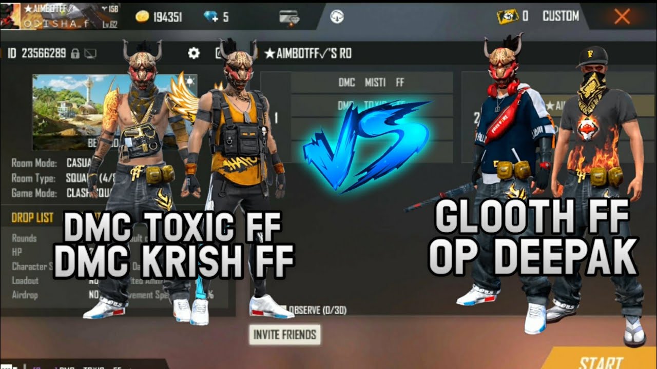 GLOOTH FF and OP Deepak vs DMC TOXIC FF and DMC KRISH FF best duo custom match🔥Garena Free fire