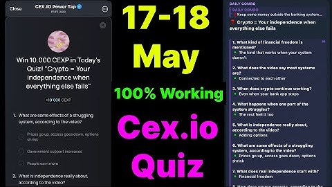 Cex.IO Quiz Answers Today 17 & 18 May | Cex.io Daily Quiz | Cex io daily combo | Cex.io daily quiz |