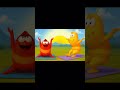 LARVA: Red and Yellow do some gentle yoga moves on the mat.