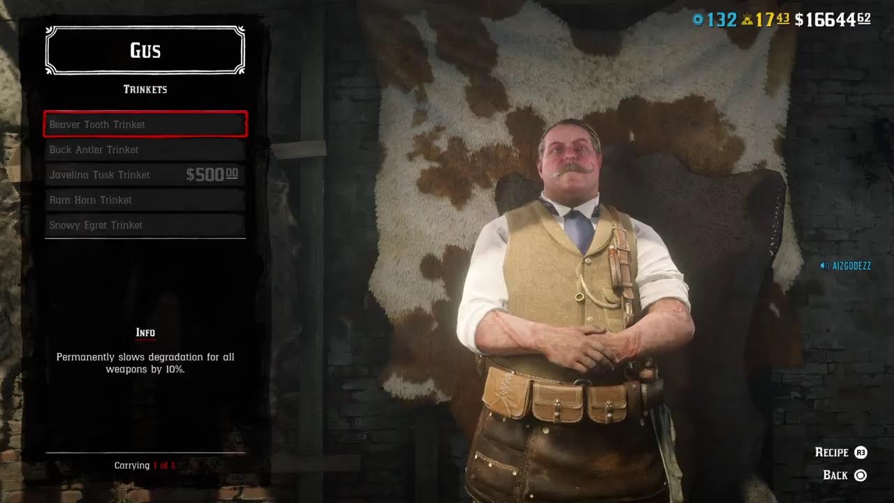 Red Dead 2 Seaward Hat  (1x Beaver Carcass) & Beaver Tooth Trinket