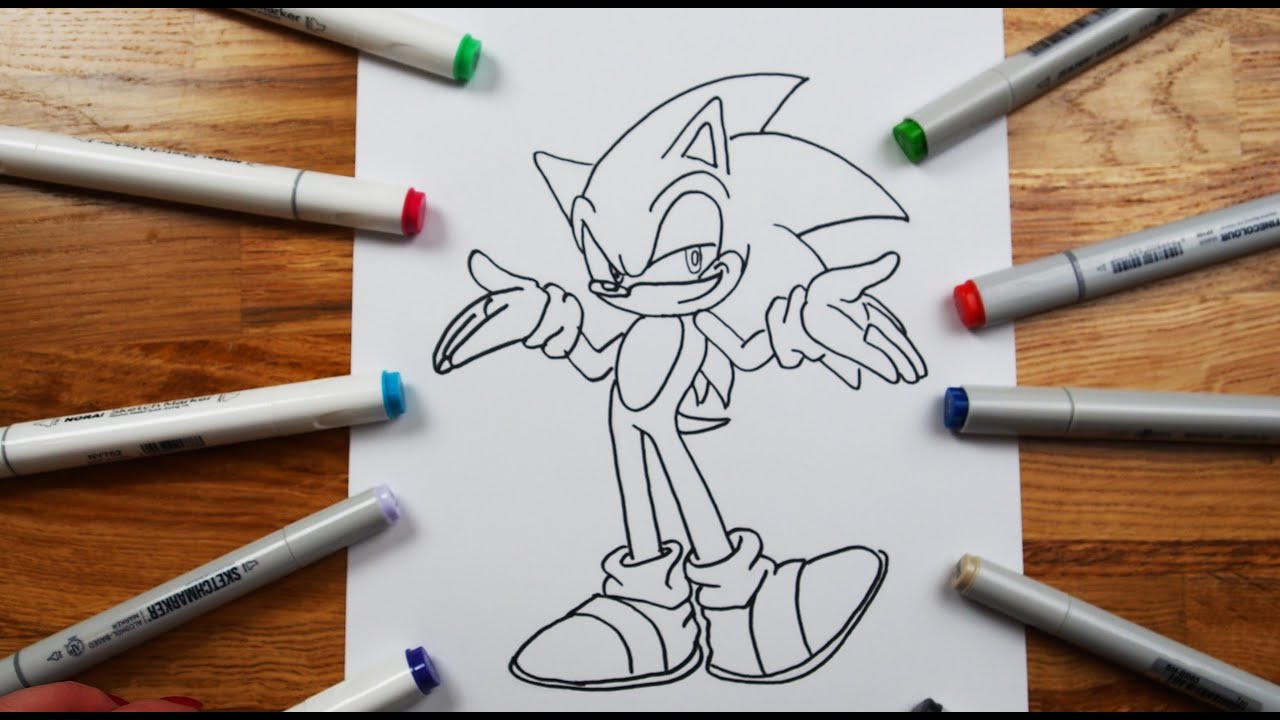 How to draw Sonic with markers Drawing step by step - YouTube