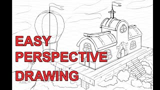 2 point perspective drawing with the help of a perspective grid