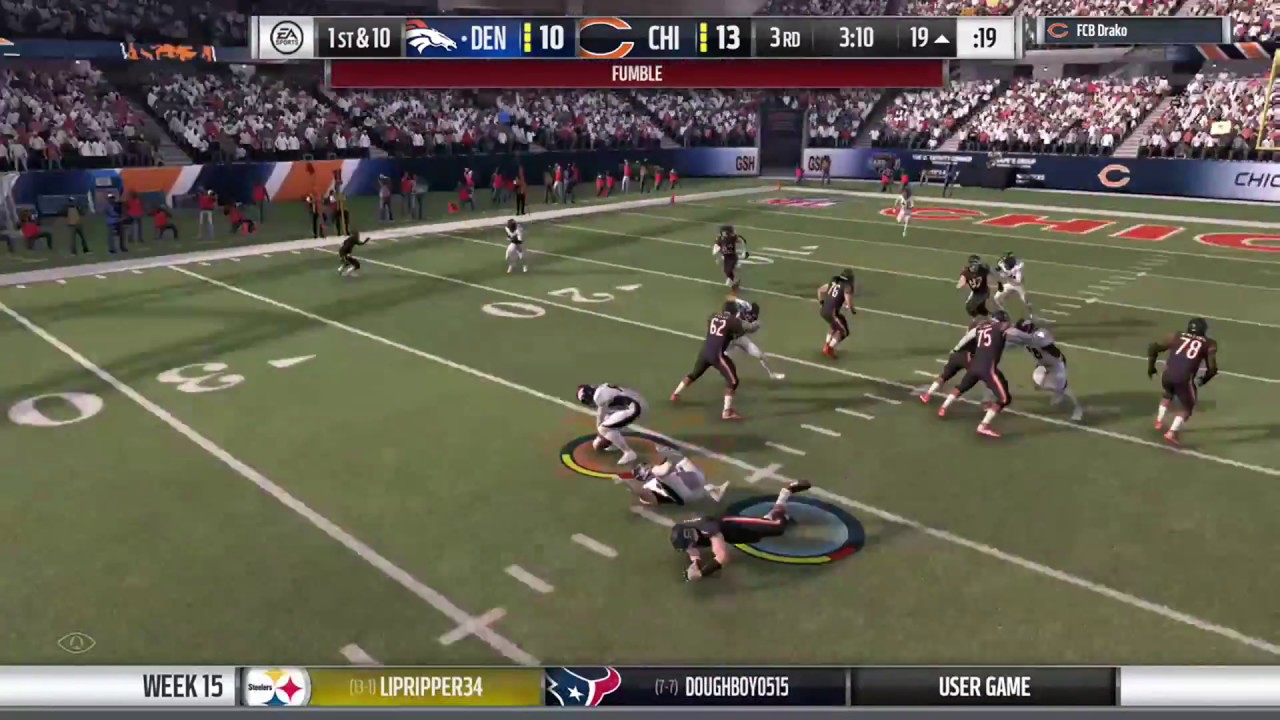 [Week 15] RE Derek Wolfe Strips Sack QB Max Bragg For Turnover TD