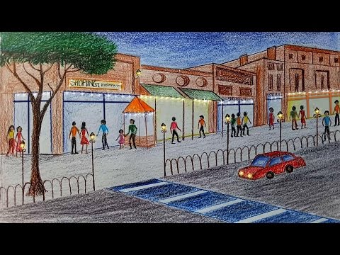 How To Draw Scenery Of Shopping Mall Step By Step Art Video